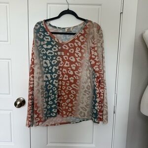 BiBi Sheer Green and Pink Blouse NWOT